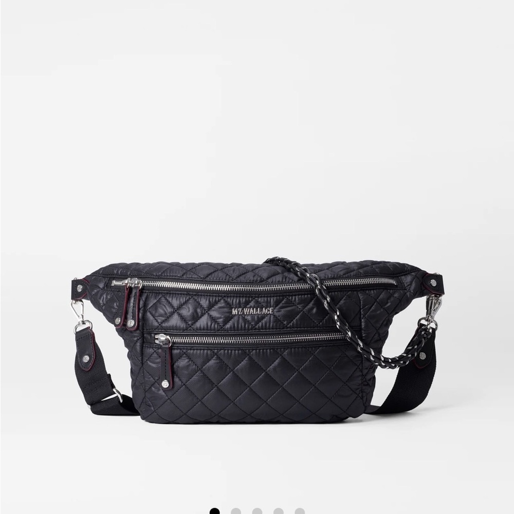 MZ Wallace Black Quilted Crossbody Belt Bag with multiple  Strap